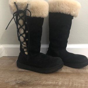 Genuine UGG Shearling Side Lace Up Boots Size 6